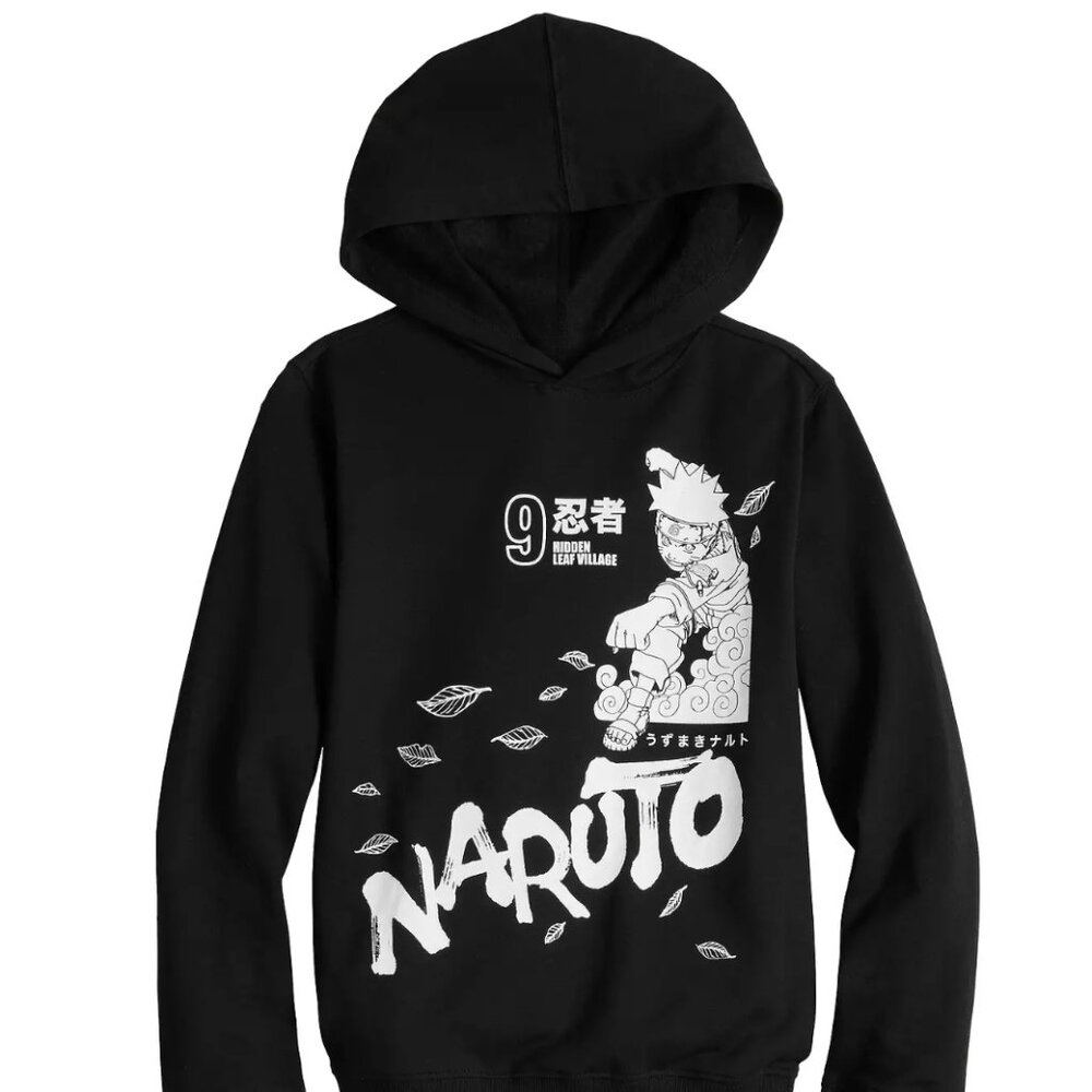 Naruto Black and White Hidden Leaf Village/Uzumaki Clan Graphic Boys Size Large